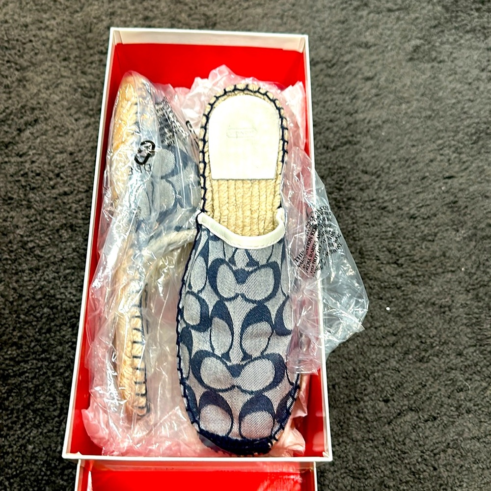 Brand new slip in blue coach signature espadrilles